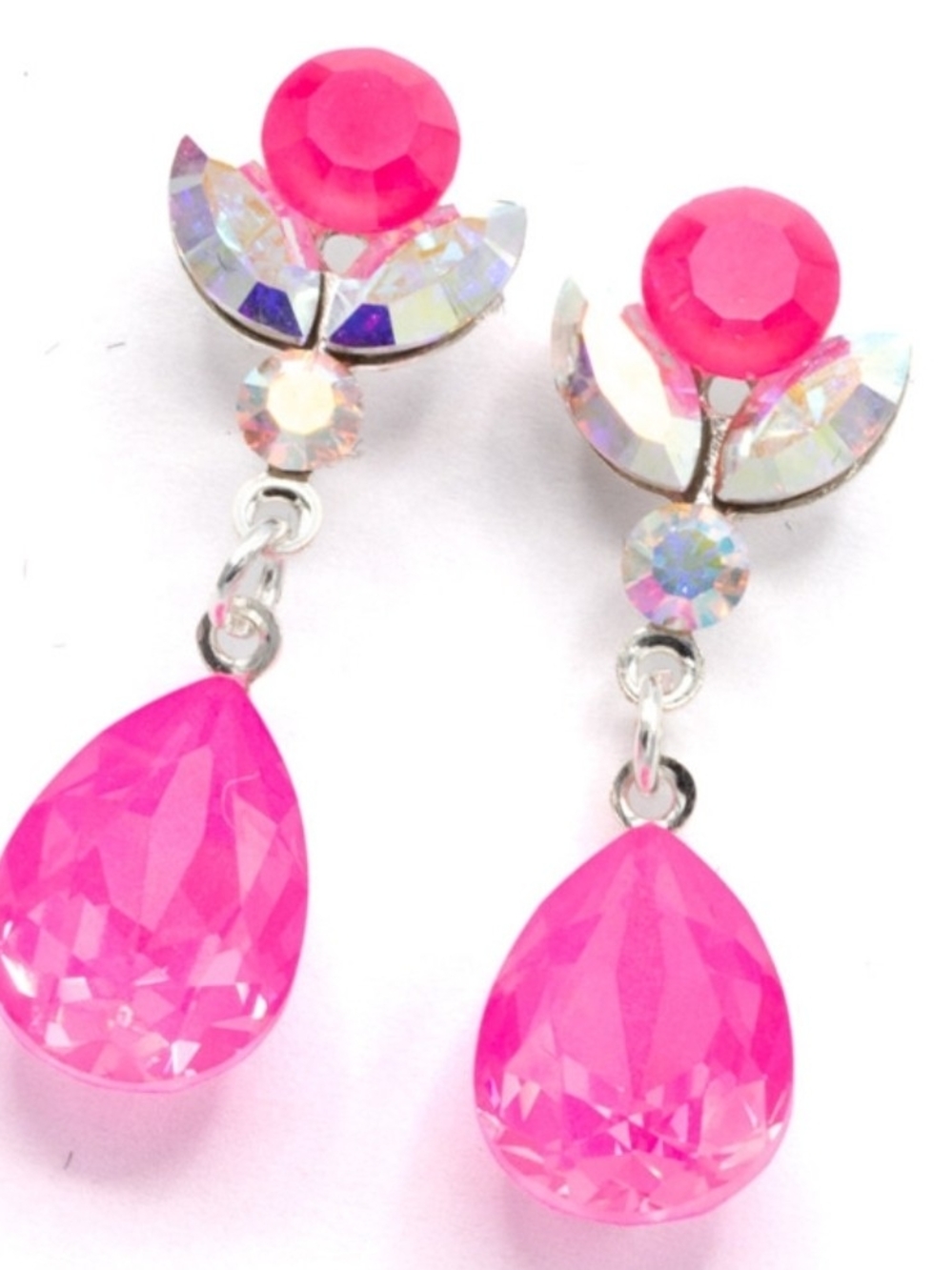 Bright Pink Teardrop Crystal Dangle Earrings